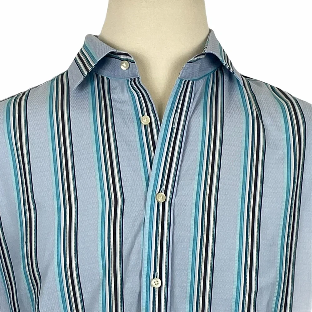 Thomas Dean Men's Long‎ Sleeve Button Down Multi-Colored Vertical Striped XL - Picture 3 of 7